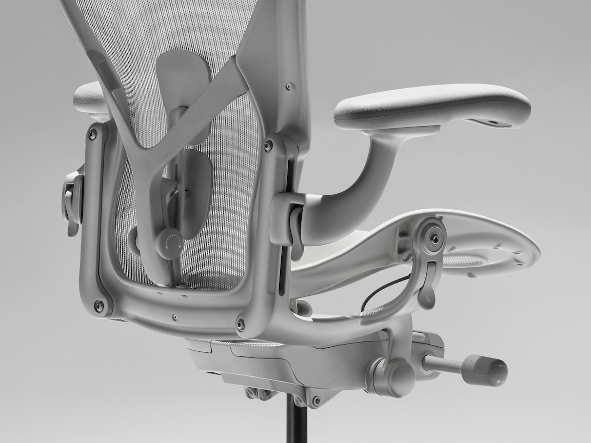Close-up of the Aeron's PostureFit SL lumbar support system and Pellicle mesh back construction